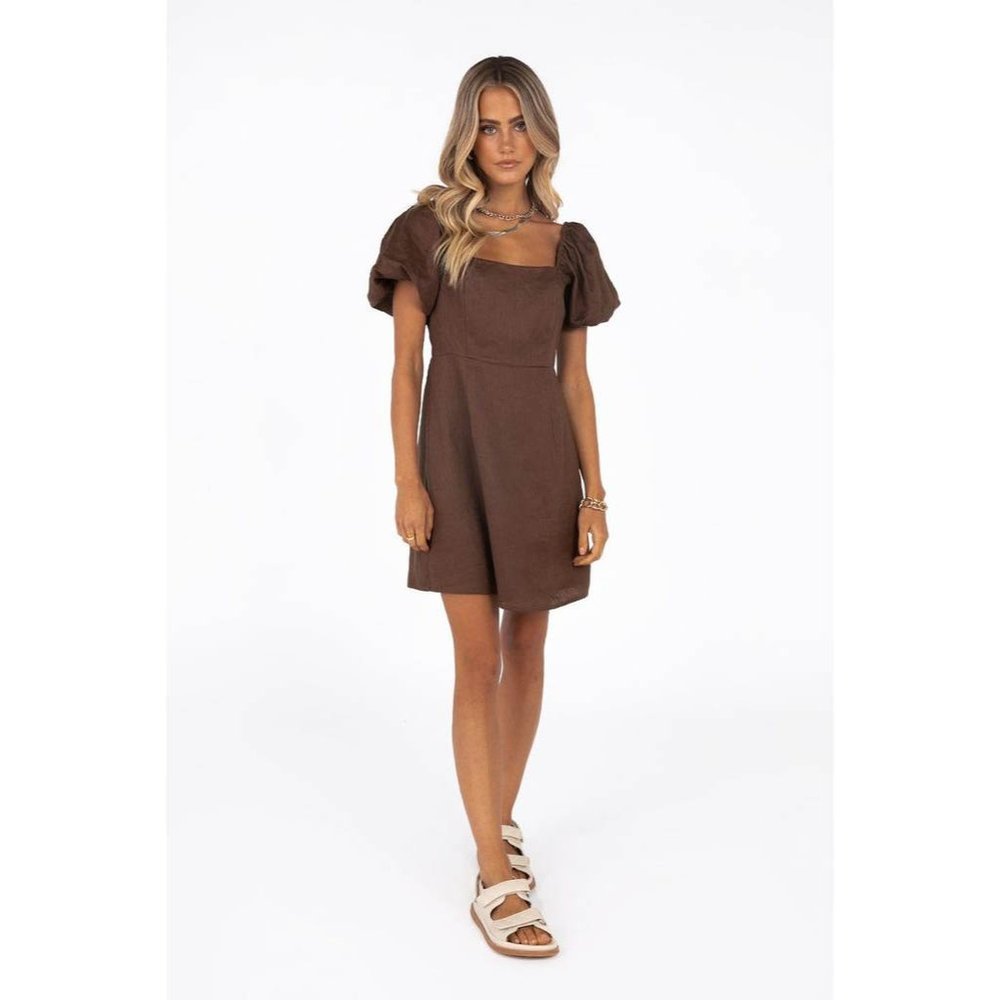 DISSH Lydia Chocolate Linen Smock Mini Dress 14